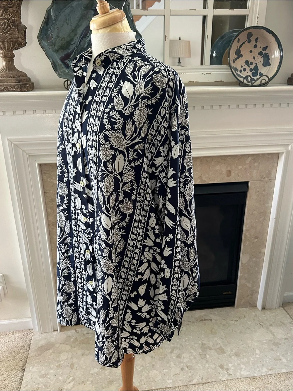 Oscar de la Renta/Saks Fifth Avenue Vintage Navy and White Floral Swim Cover-Up